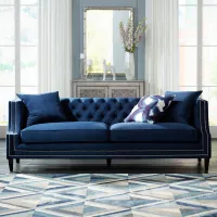 Marilyn 93" Wide Blue Velvet Tufted Upholstered Sofa