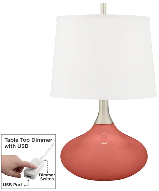 Color Plus Felix 24" Modern Coral Reef Pink Table Lamp with USB Dimmer