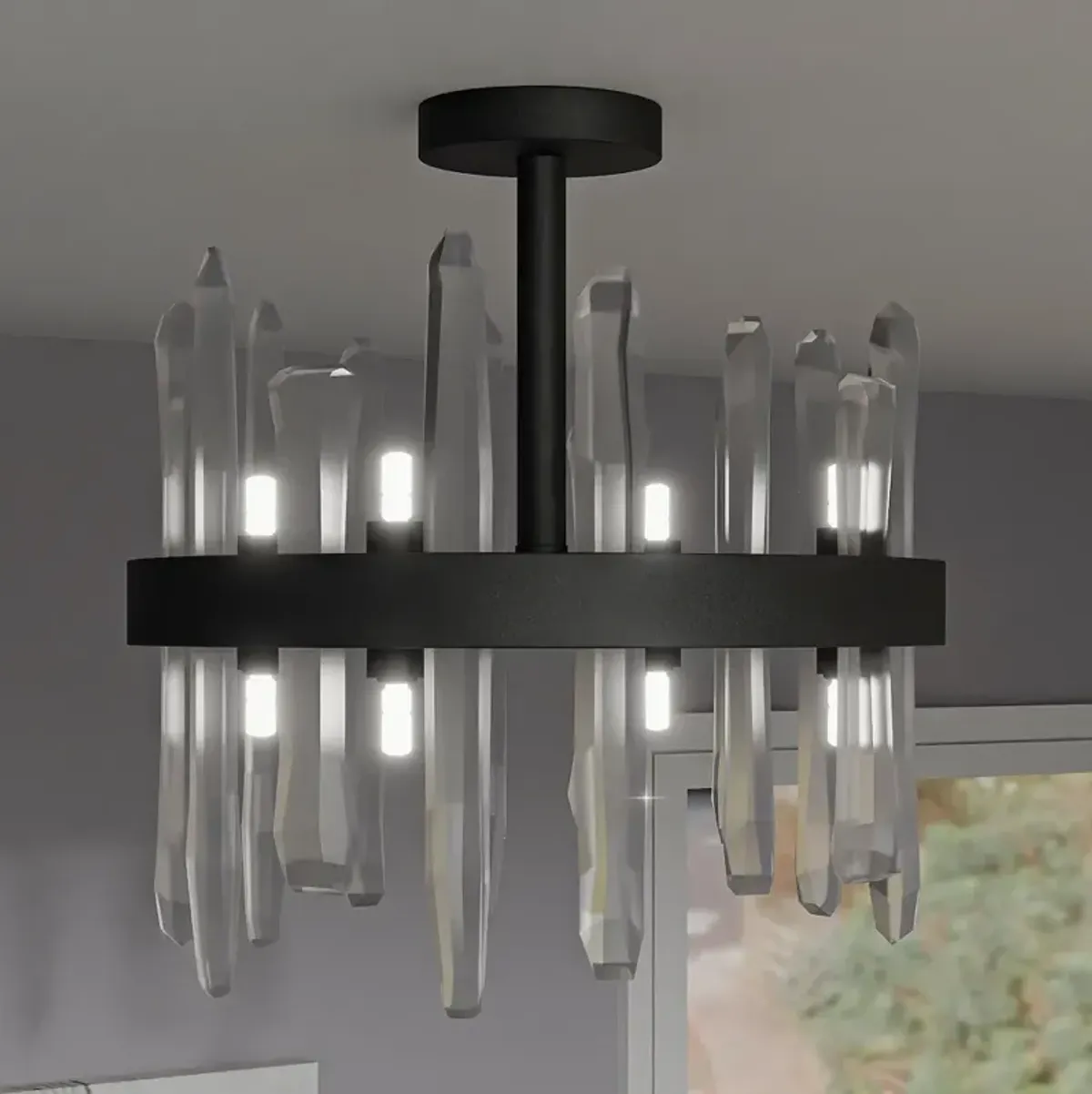 Quoizel Regal 15 3/4" Modern Matte Black 8-Light Crystal Ceiling Light