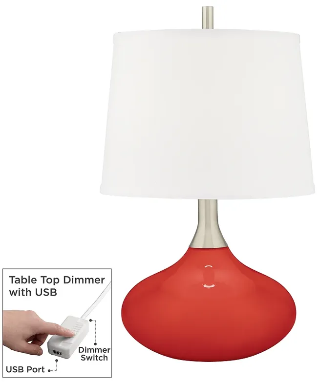 Color Plus Felix 24" Cherry Tomato Red Table Lamp with USB Dimmer