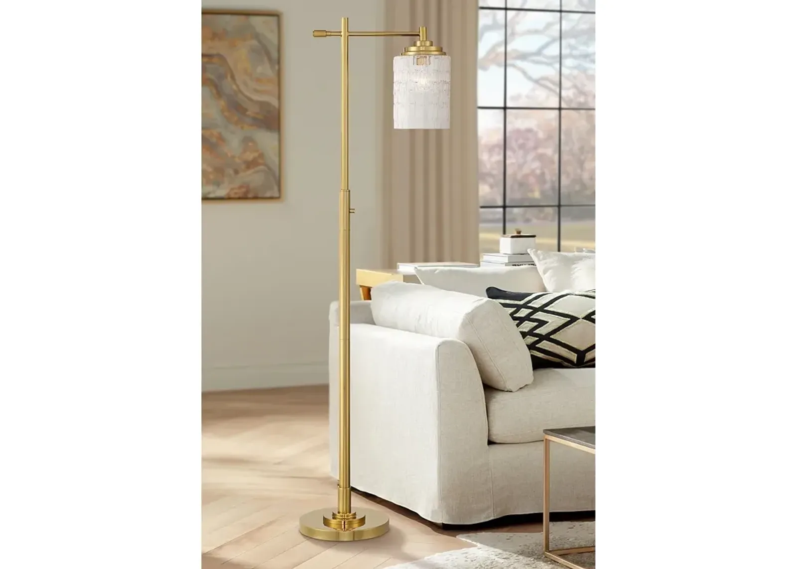 Possini Euro Kinsey 67" Crystal Glass and Brass Downbridge Floor Lamp