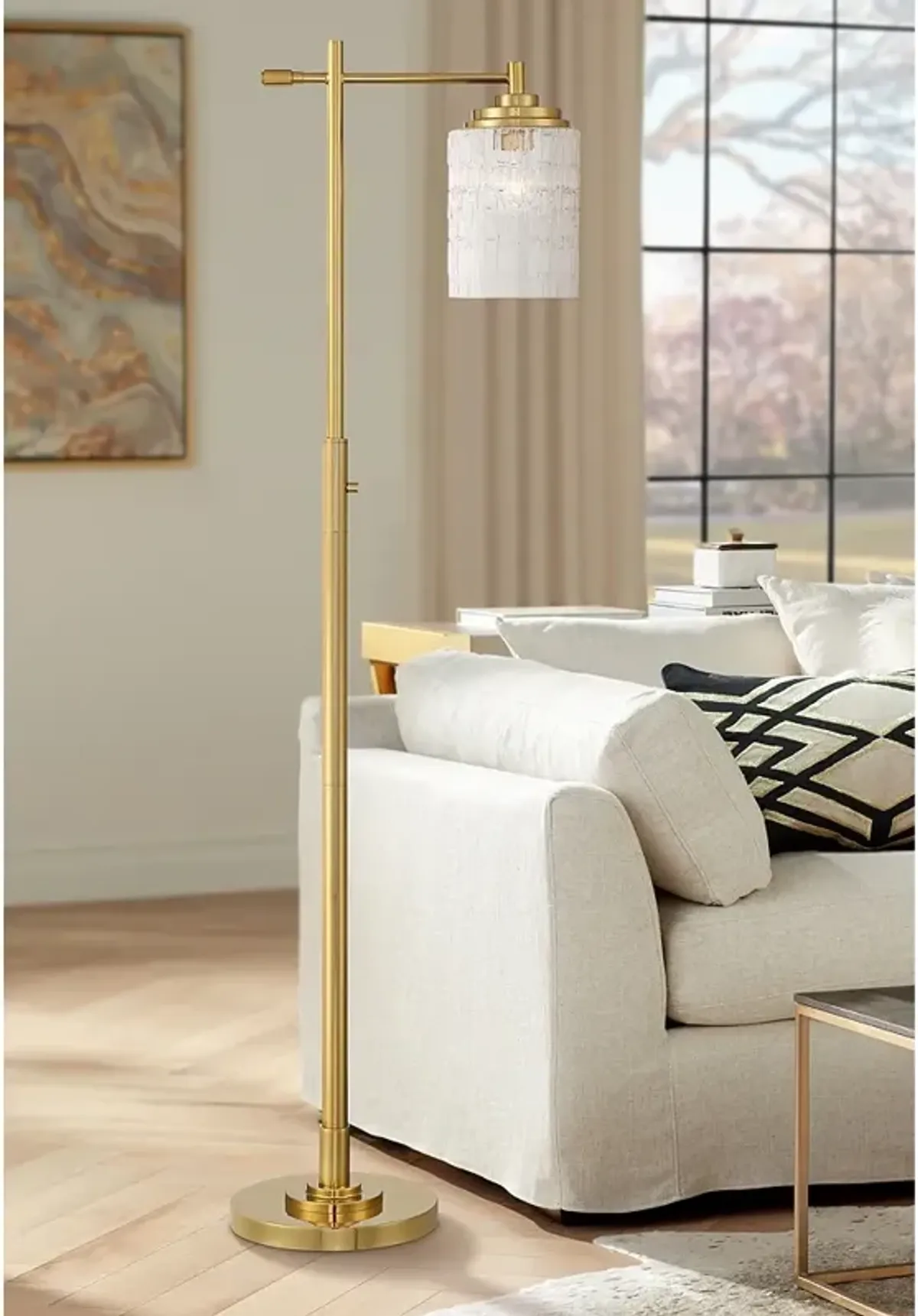 Possini Euro Kinsey 67" Crystal Glass and Brass Downbridge Floor Lamp