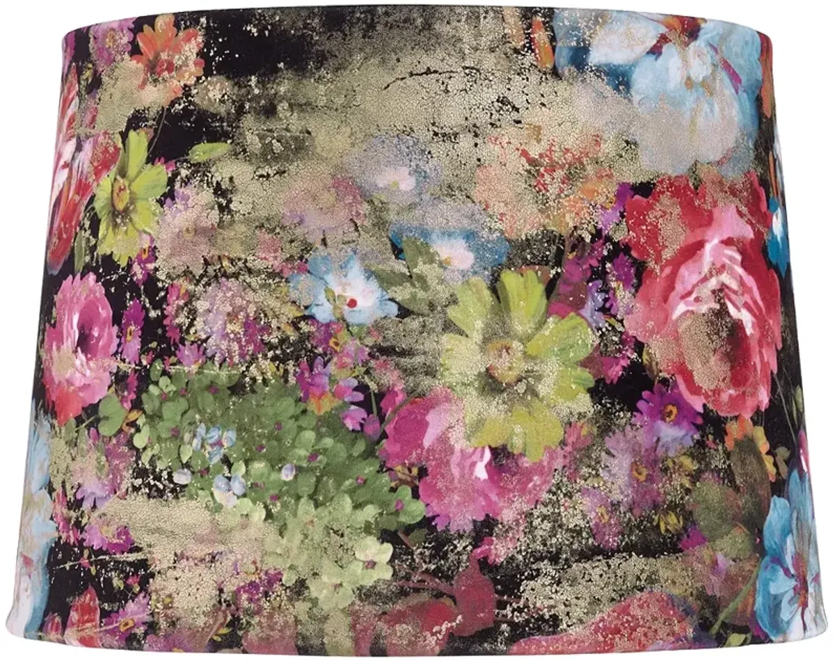 Springcrest Lindy Black Floral Velvet Drum Lamp Shade 13x15x11 (Spider)