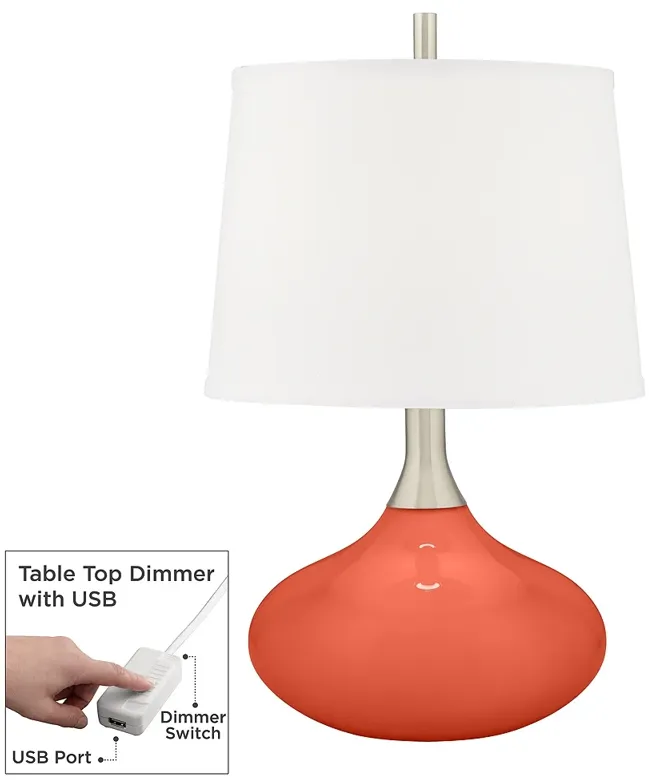 Color Plus Felix 24" High Daring Orange Table Lamp with USB Dimmer