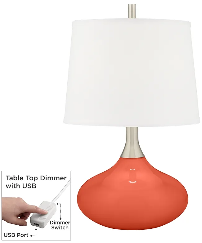 Daring Orange Felix Modern Table Lamp with Table Top Dimmer