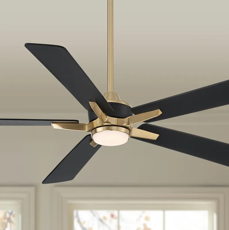 52" Casa Vieja Vegas Nights Soft Brass Black LED Remote Ceiling Fan