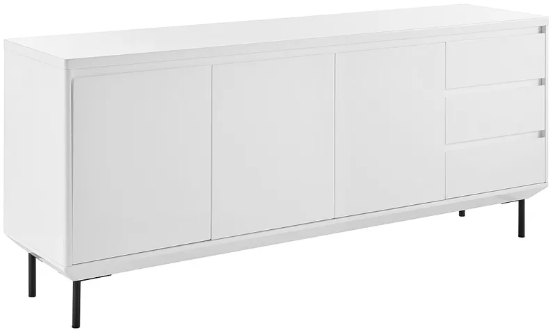 Saga 63" Wide Matte White Veneer Wood 3-Drawer Sideboard