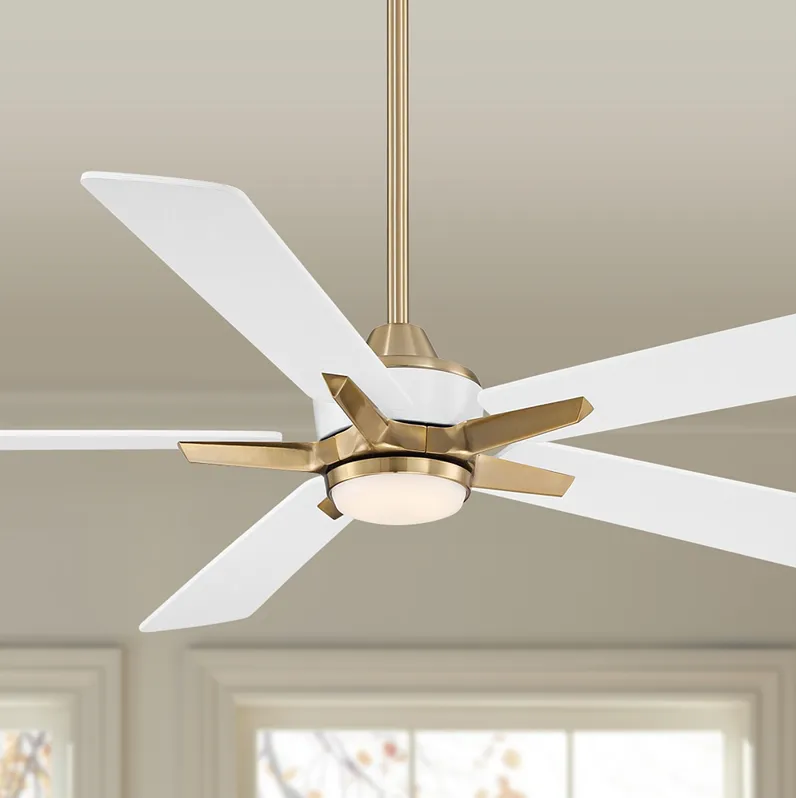 52" Casa Vieja Vegas Nights Soft Brass White LED Remote Ceiling Fan