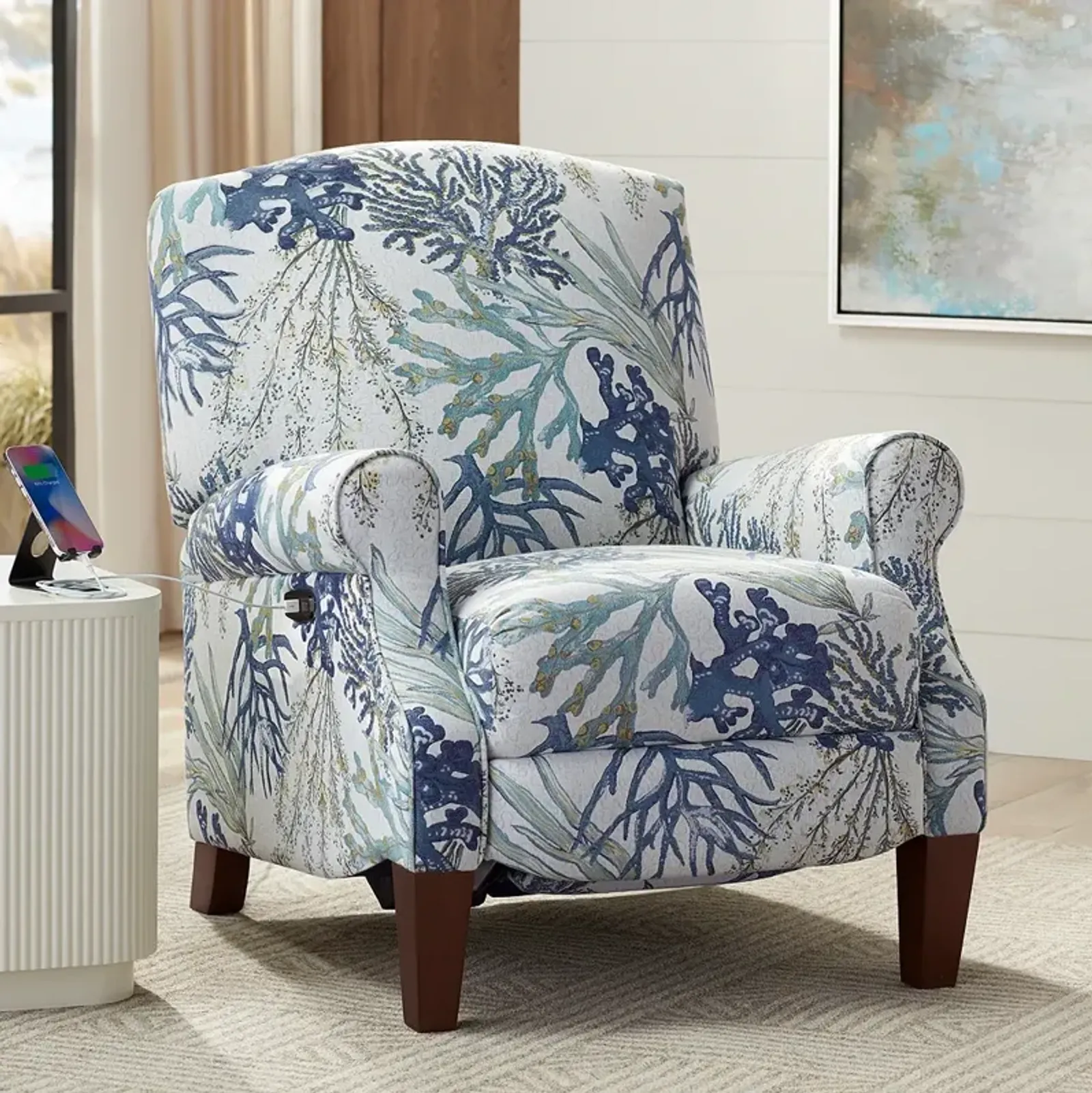 Coral Reef Oceanside Upholstered Fabric 3-Way Power Recliner Chair