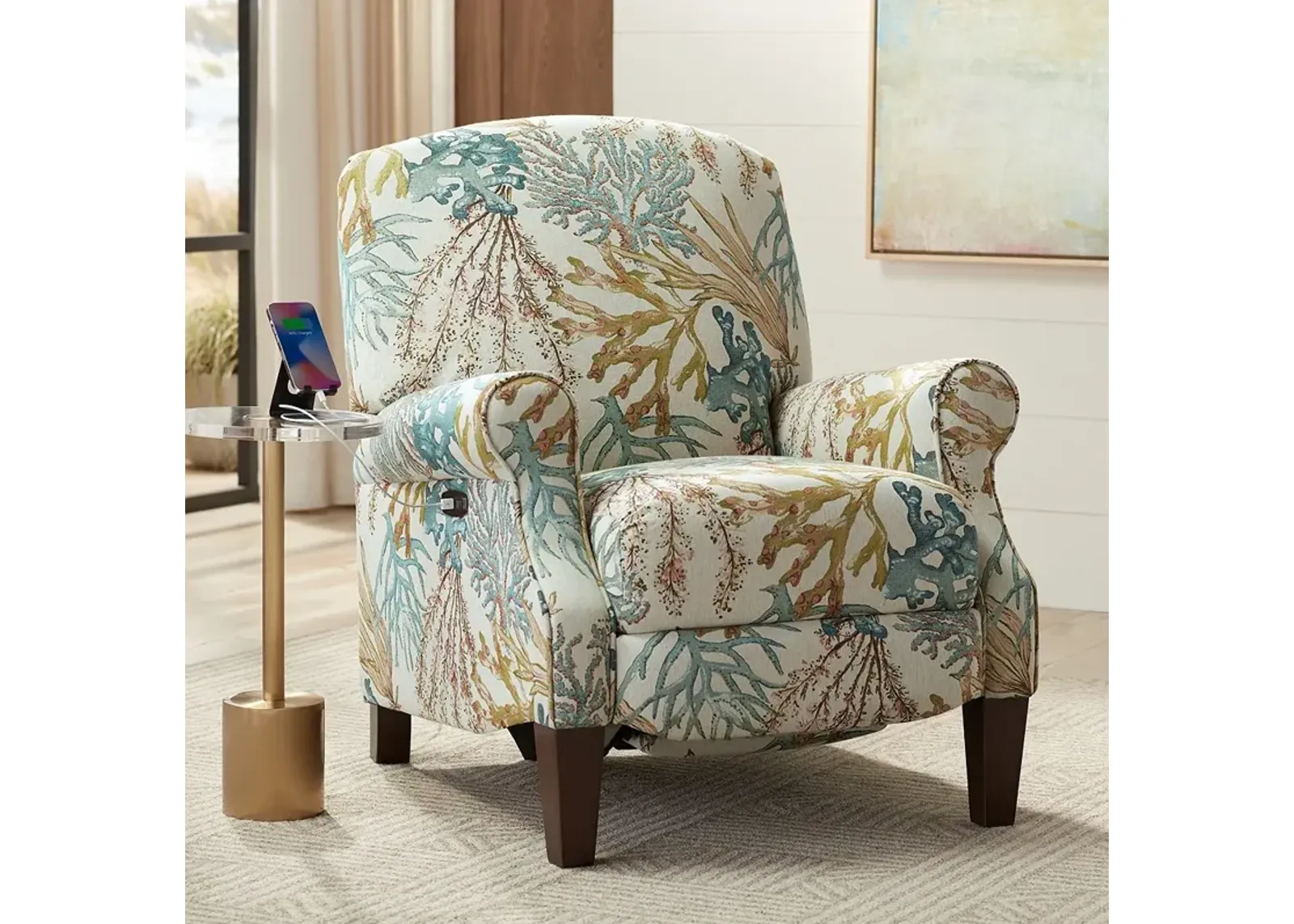 Coral Reef Caribbean Upholstered Fabric 3-Way Power Recliner Chair