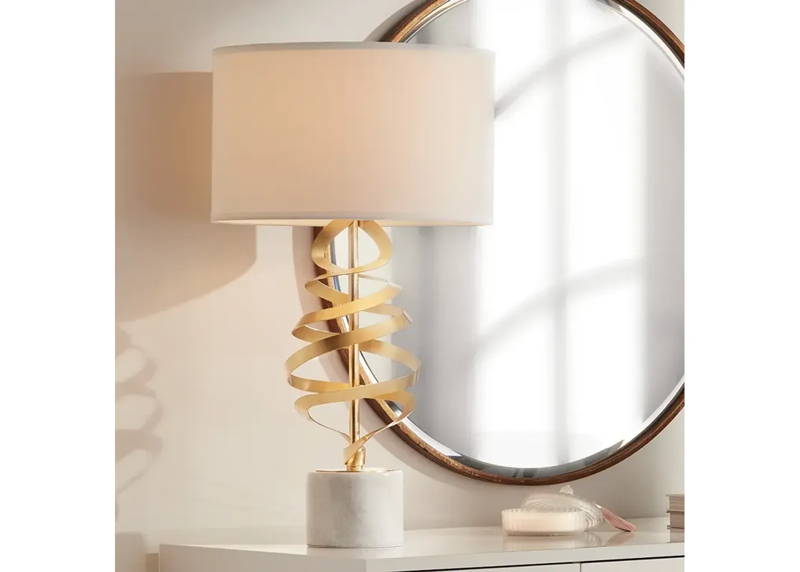 Possini Euro Helix 30" Brass and White Marble Modern Lamp with Dimmer