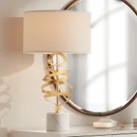 Possini Euro Helix 30" Brass and White Marble Modern Lamp with Dimmer
