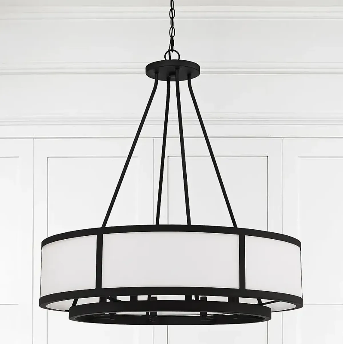 Crystorama Bryant 32" Black and White Glass 8-Light Drum Chandelier