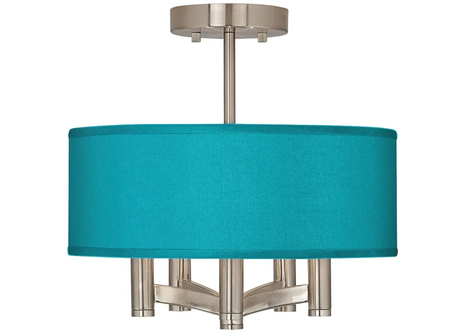 Possini Euro Ava 14" Teal Blue Faux Silk 5-Light Nickel Ceiling Light