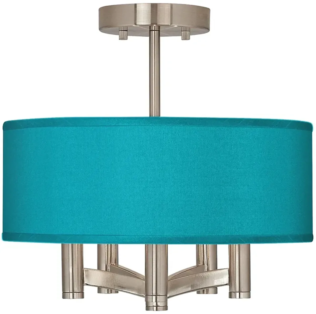 Possini Euro Ava 14" Teal Blue Faux Silk 5-Light Nickel Ceiling Light