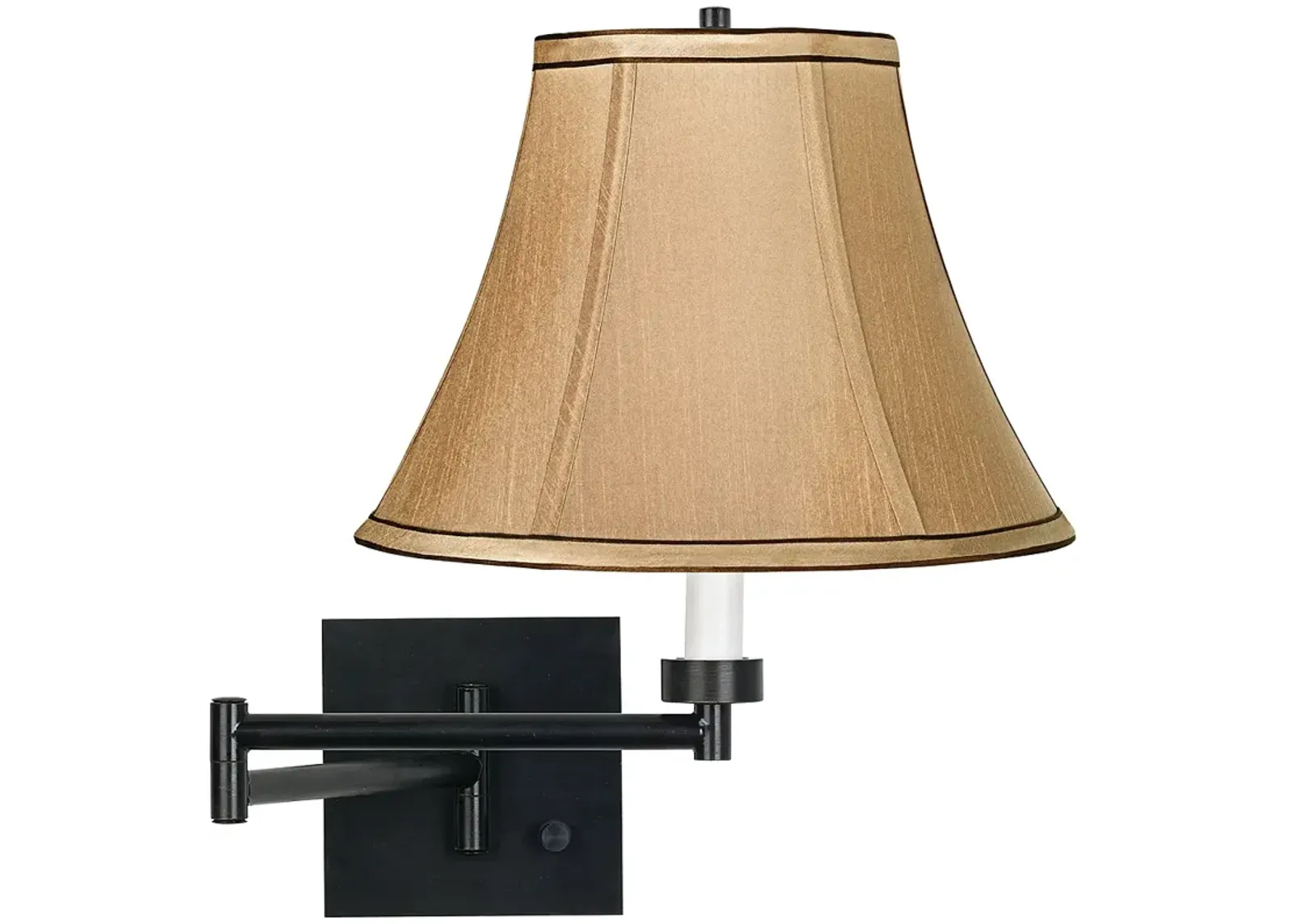 Franklin Iron Works Tan and Brown Trim Bell Shade Black Plug-In Swing Arm