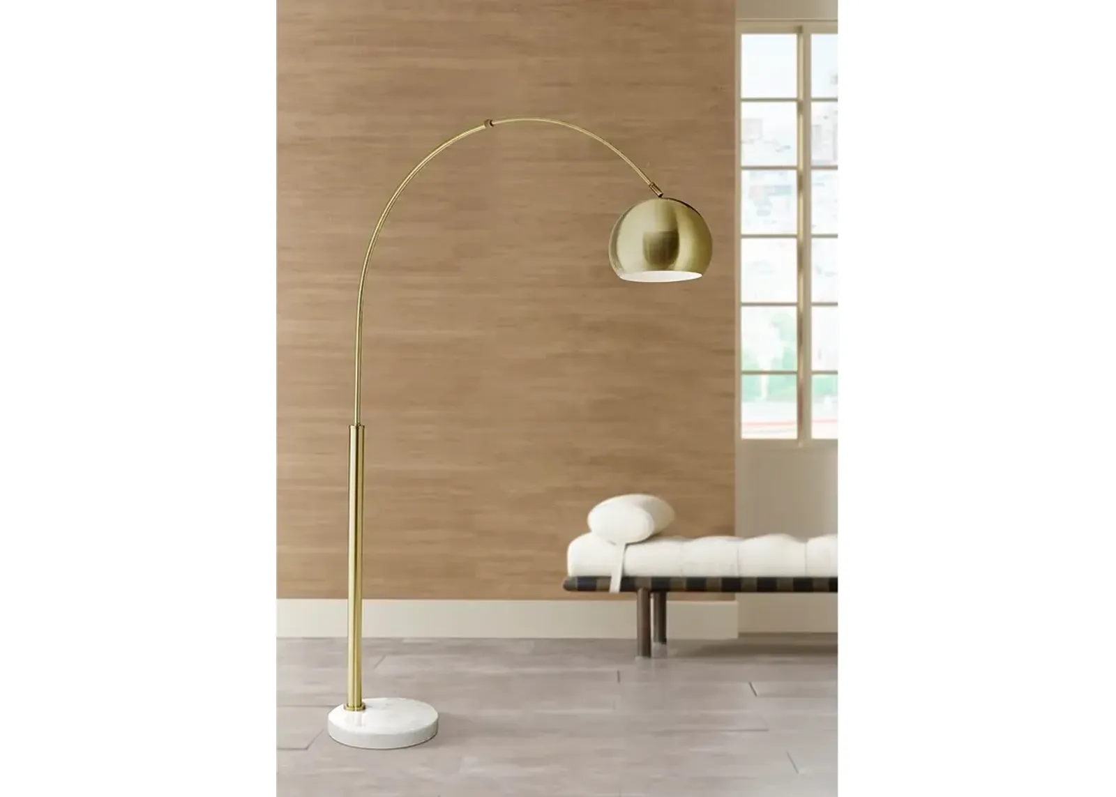 Possini Euro Design Basque White Marble and Gold Modern Arc Floor Lamp