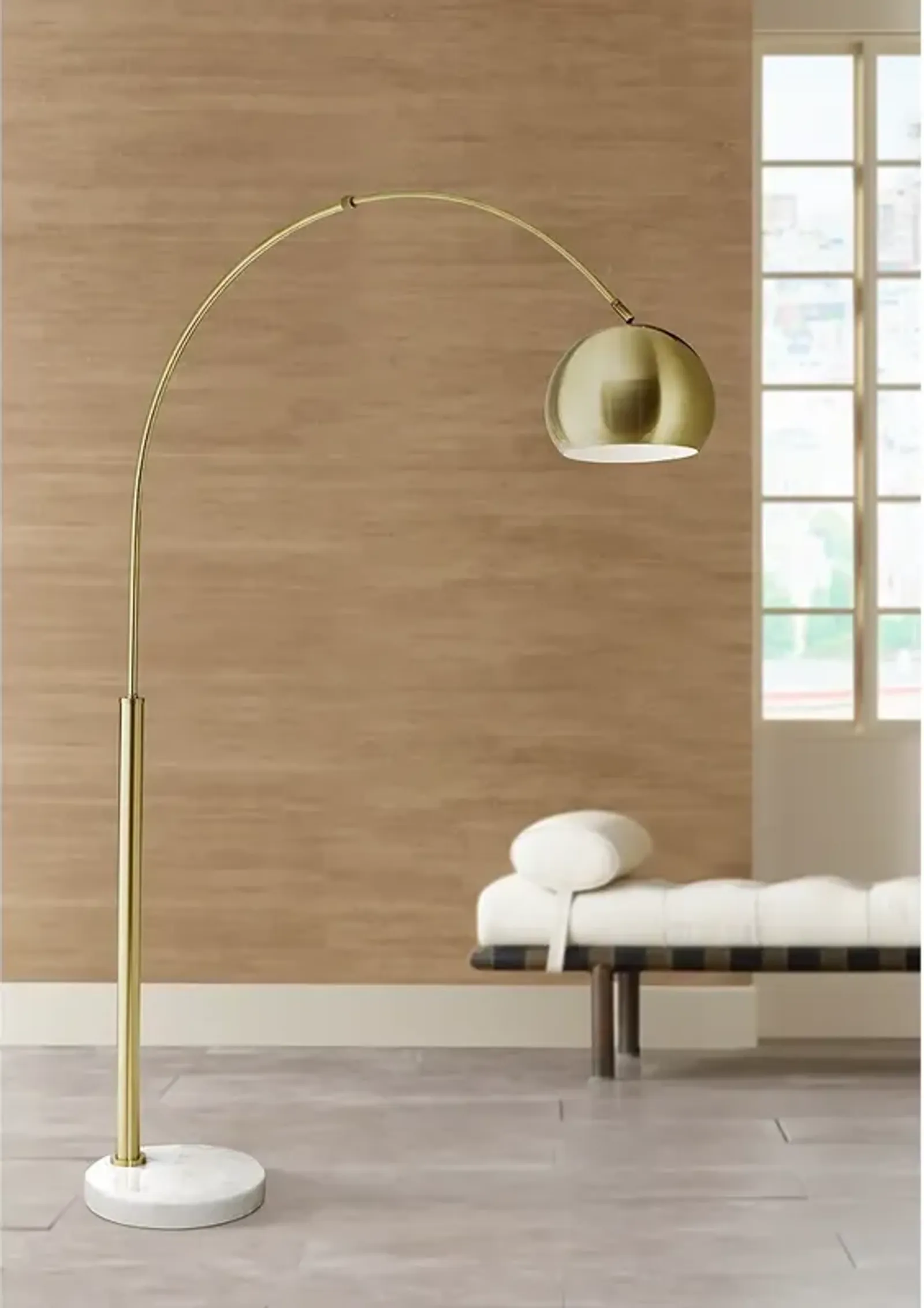 Possini Euro Design Basque White Marble and Gold Modern Arc Floor Lamp