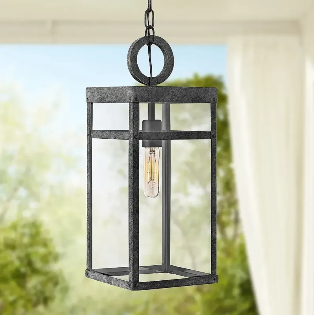 Hinkley Porter 19" High Aged Zinc Outdoor Hanging Light