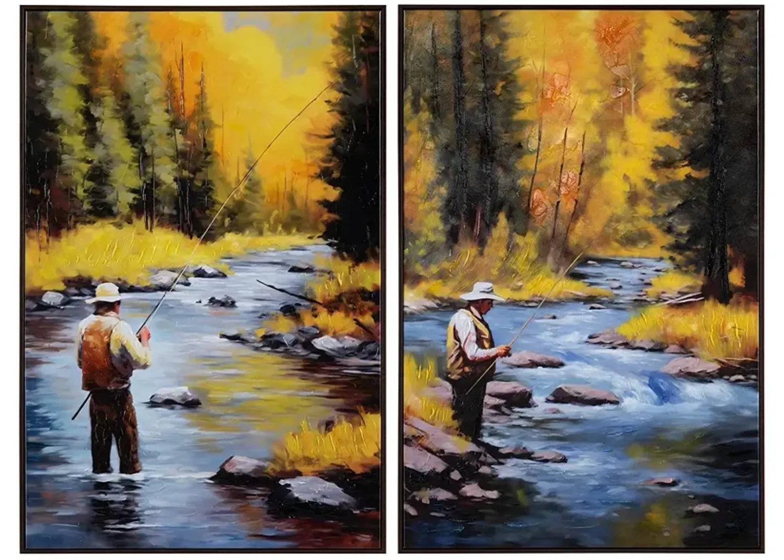 Angling - Rustic Framed Canvas Set - Set of 2 - 24 x 36