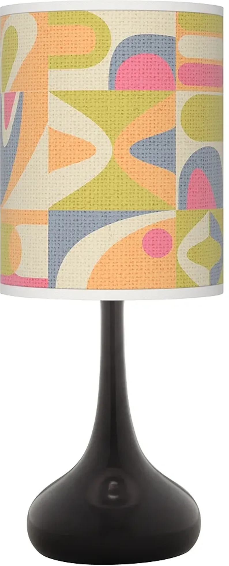 Modern Droplet Black Finish Table Lamp with Locomotion Print Shade