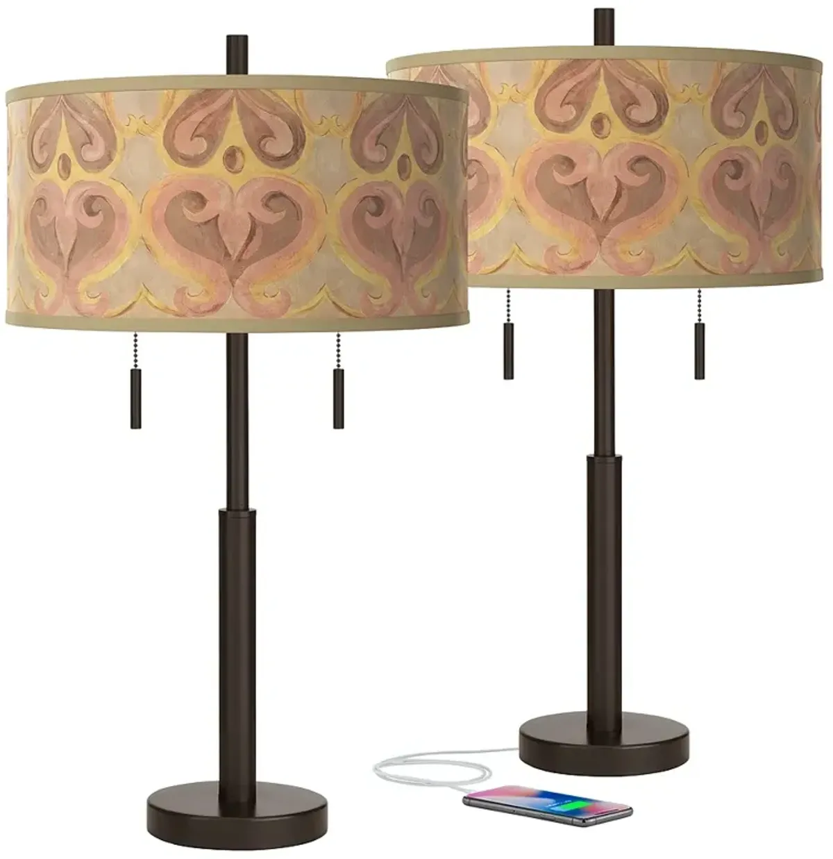 Giclee Glow Robbie 25 1/2" Aurelia Shade Bronze USB Lamps Set of 2