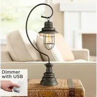Ulysses Oil-Rubbed Bronze Industrial Lantern Desk Lamp with USB Dimmer