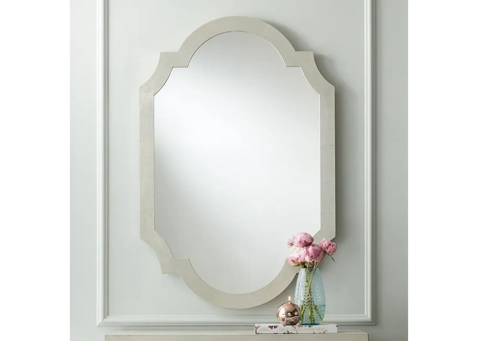 Gabrielle Shiny Silver Leaf 28" x 40" Arch Wall Mirror