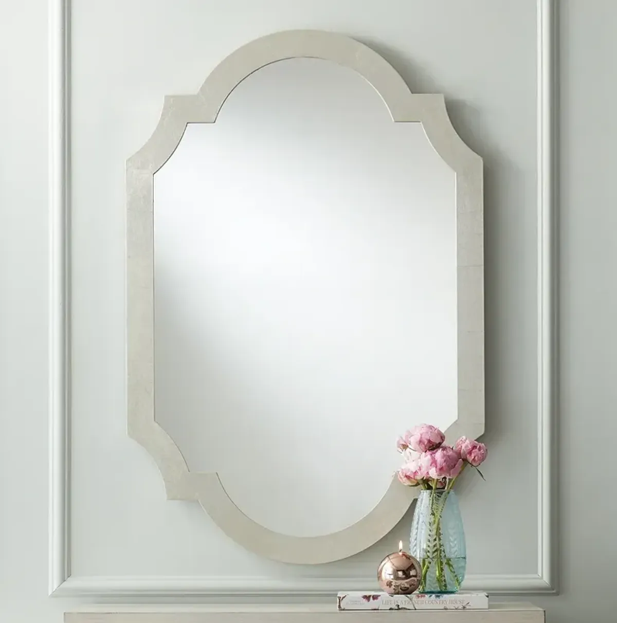 Gabrielle Shiny Silver Leaf 28" x 40" Arch Wall Mirror