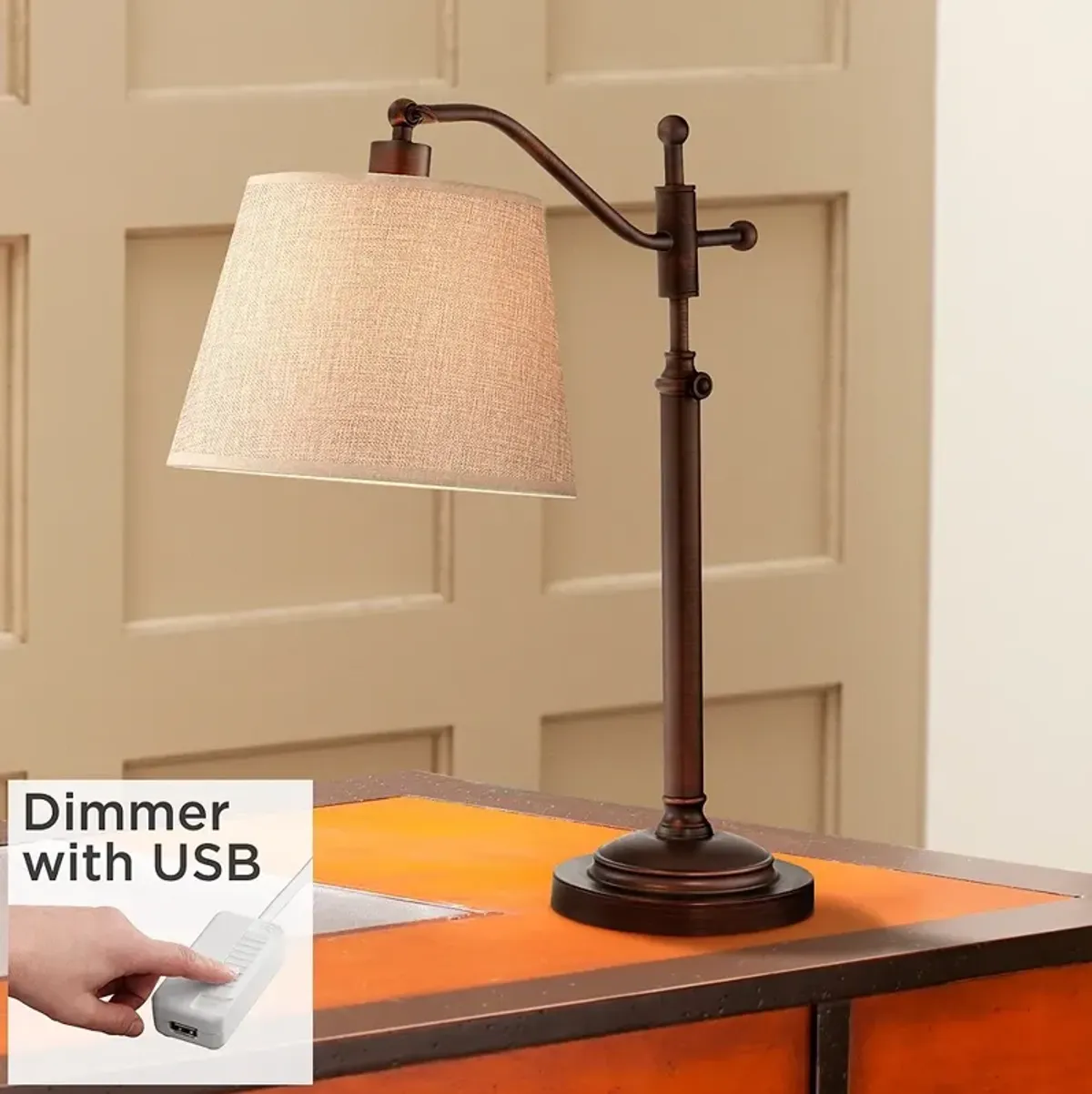 Regency Hill Adley Bronze Downbridge Adjustable Lamp with USB Dimmer