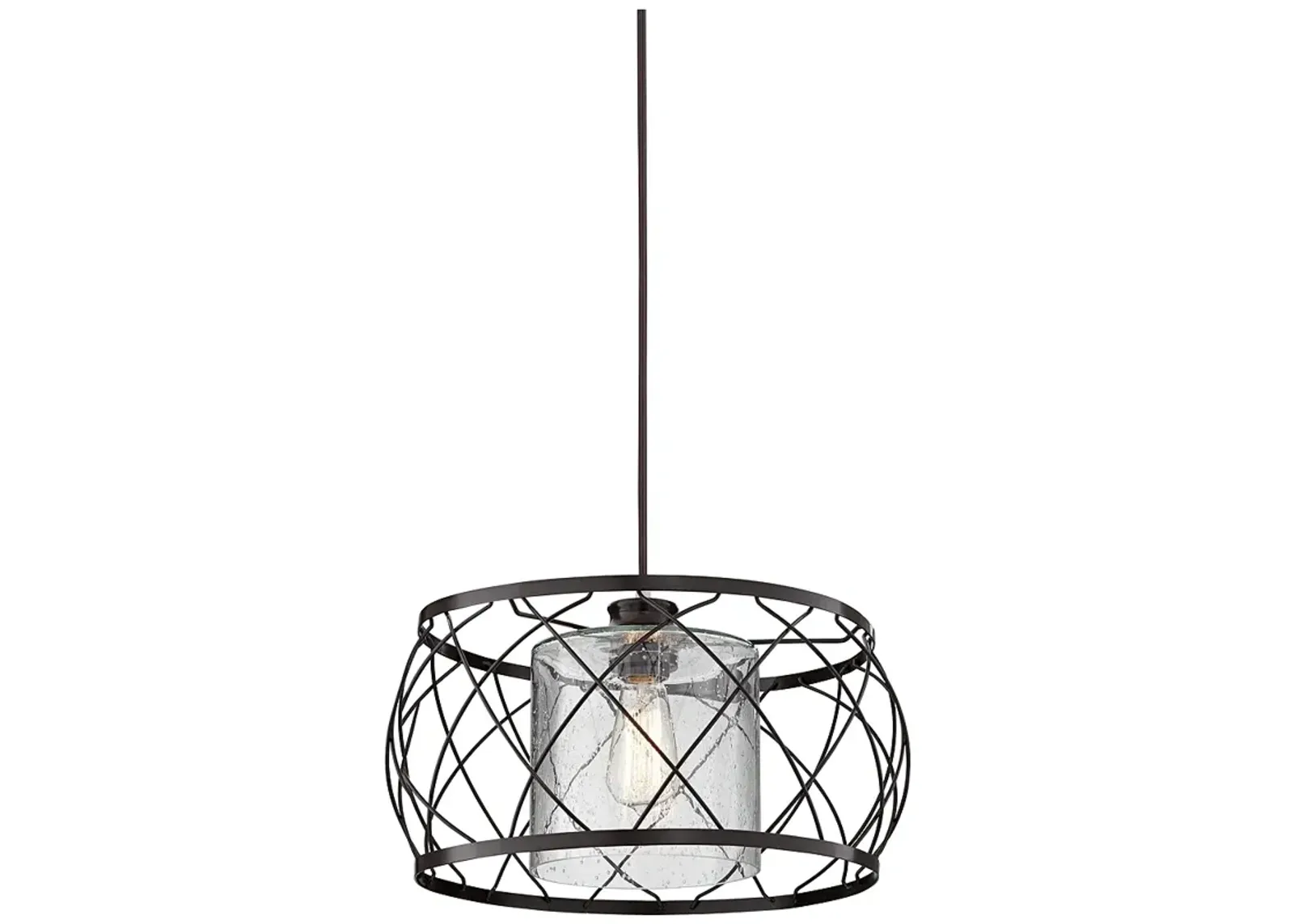 Possini Euro Wire Cage 14" Metal and Clear Glass Pendant Light