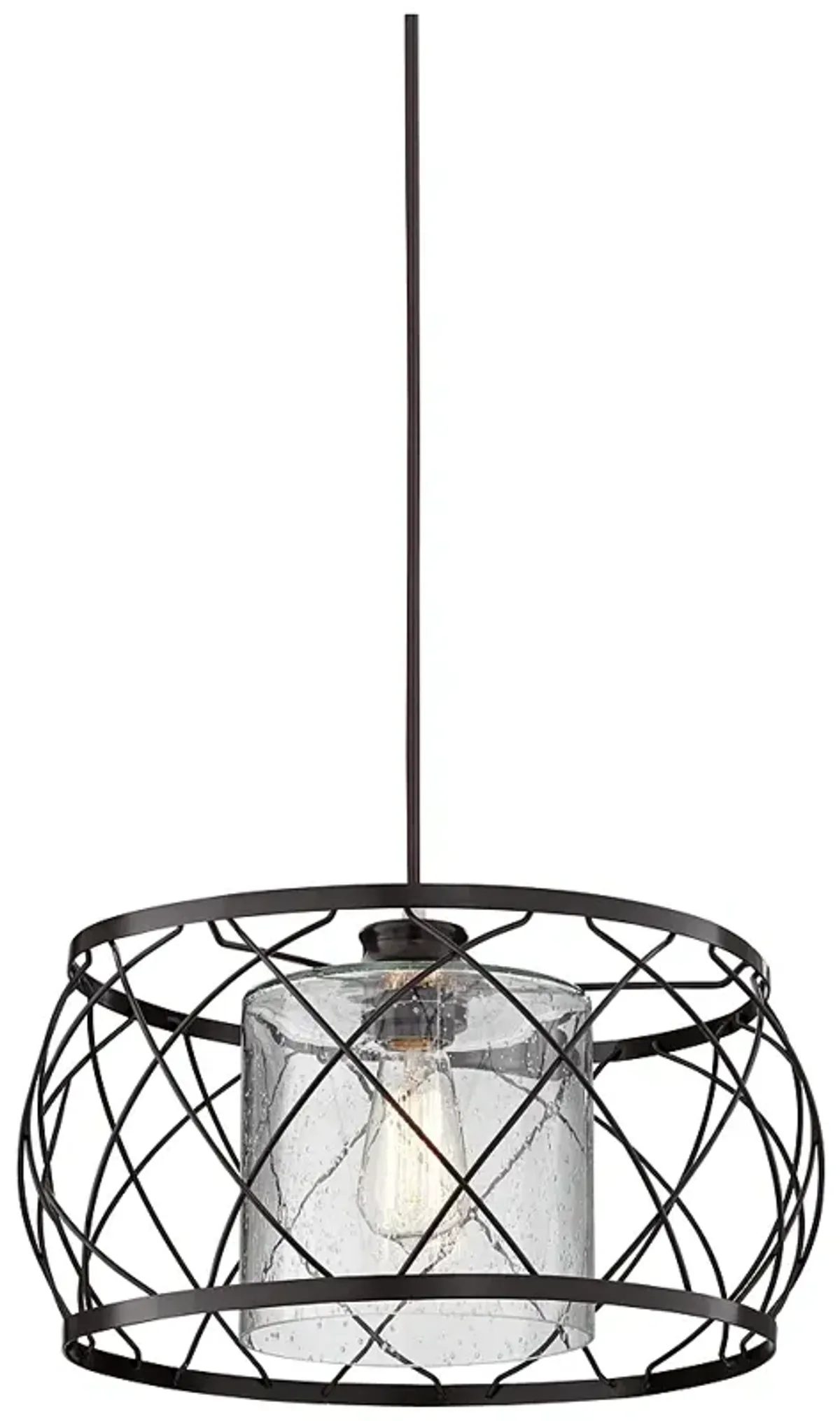 Possini Euro Wire Cage 14" Metal and Clear Glass Pendant Light