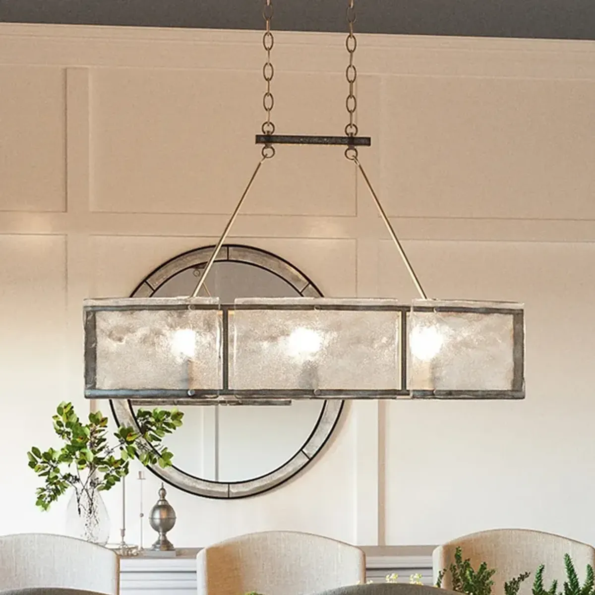 Quoizel Fortress 39" Wide Mottled Silver 6-Light Oval Chandelier