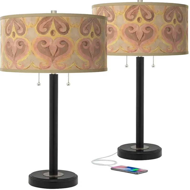 Giclee Glow Arturo 25" Aurelia Shade Black USB Lamps Set of 2