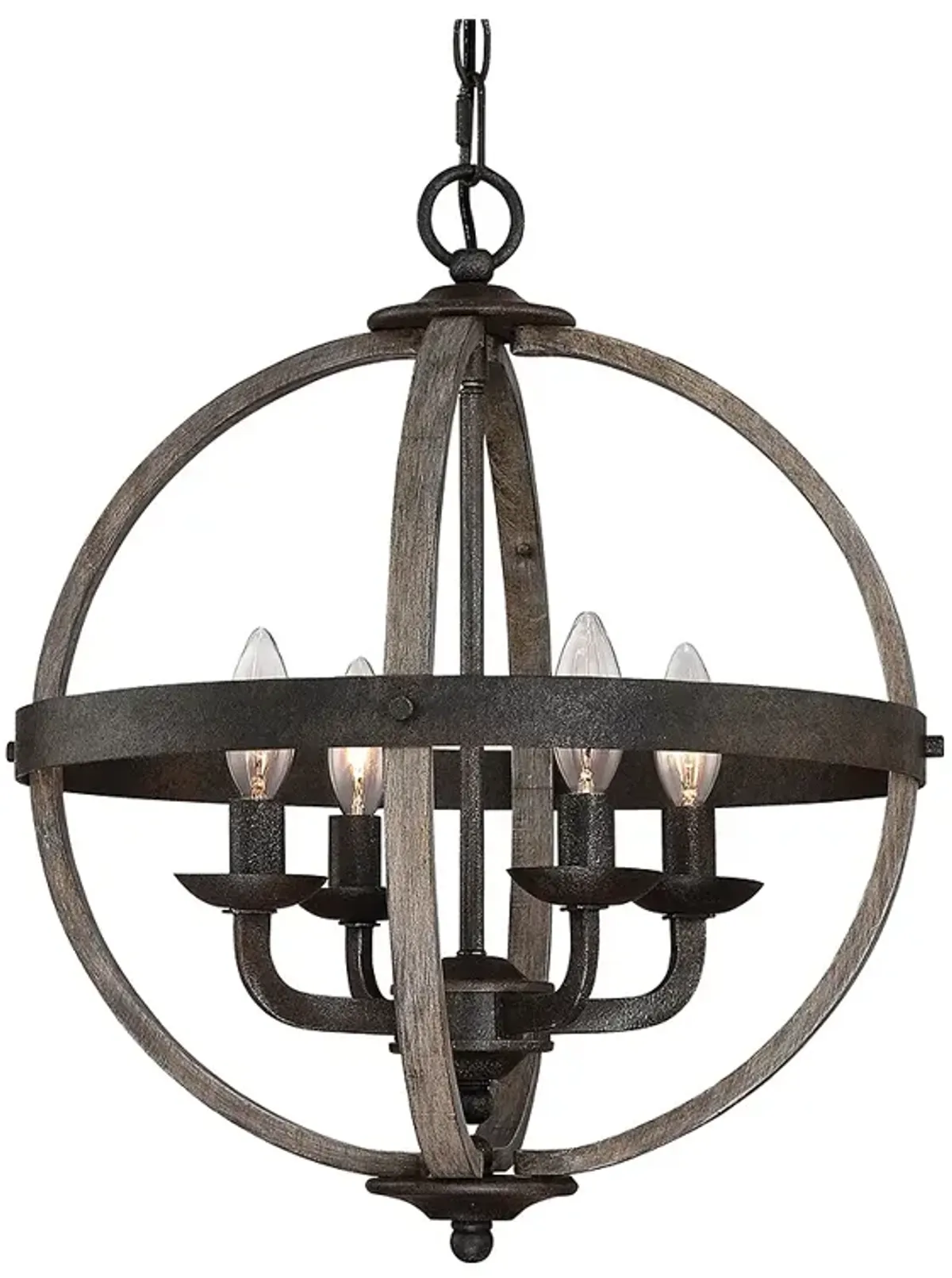 Fusion 16 3/4"W Rustic Black And Faux Wood 4-Light Pendant