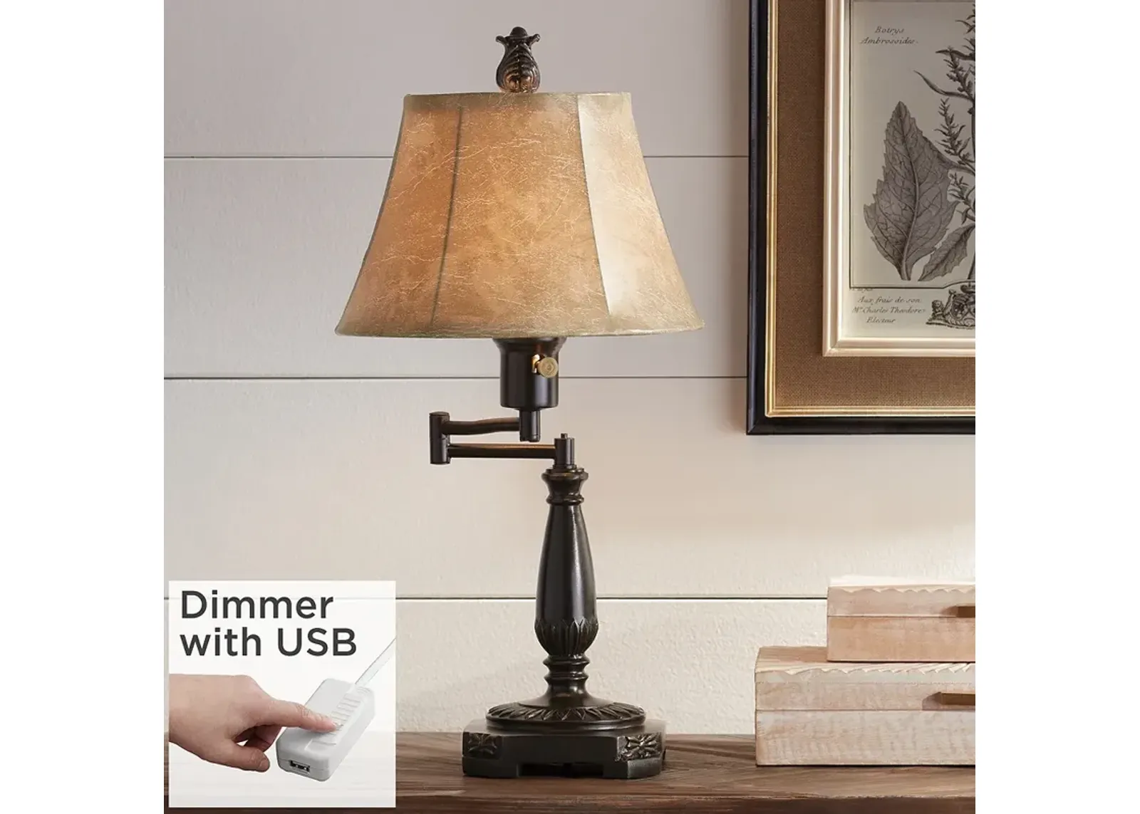 Regency Hill 22 1/2" Andrea Bronze Swing Arm Desk Lamp with USB Dimmer