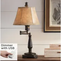 Regency Hill 22 1/2" Andrea Bronze Swing Arm Desk Lamp with USB Dimmer