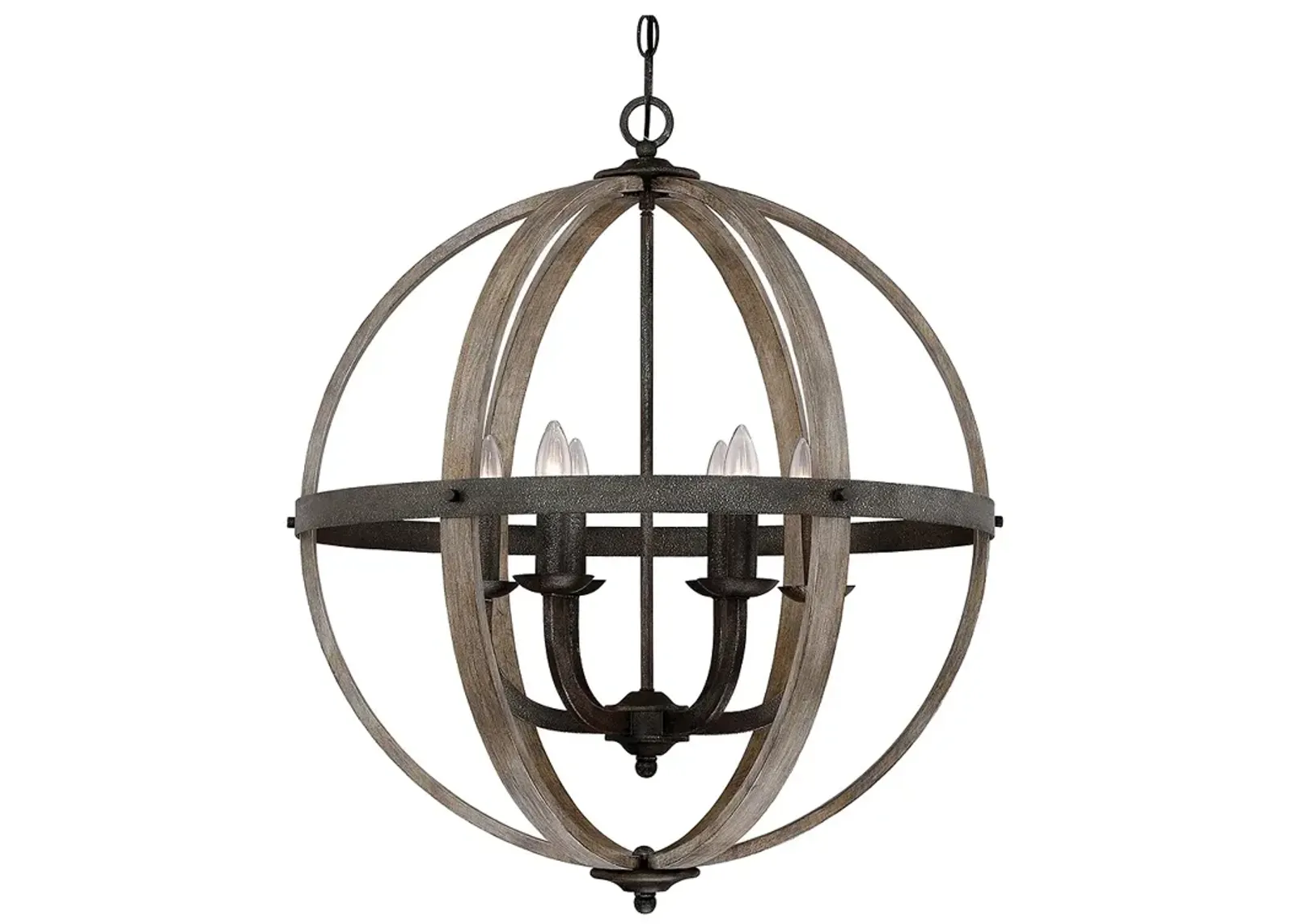 Fusion 24 3/4"W Rustic Black Faux Wood 6-Light Orb Pendant