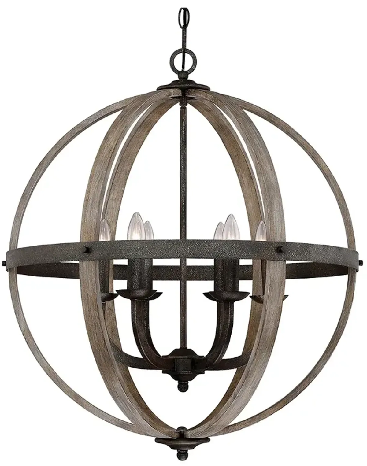 Fusion 24 3/4"W Rustic Black Faux Wood 6-Light Orb Pendant