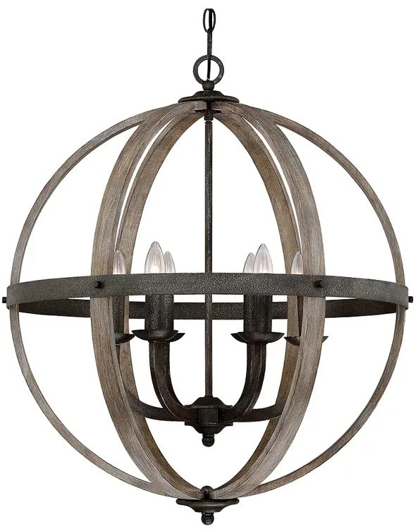 Fusion 24 3/4"W Rustic Black Faux Wood 6-Light Orb Pendant