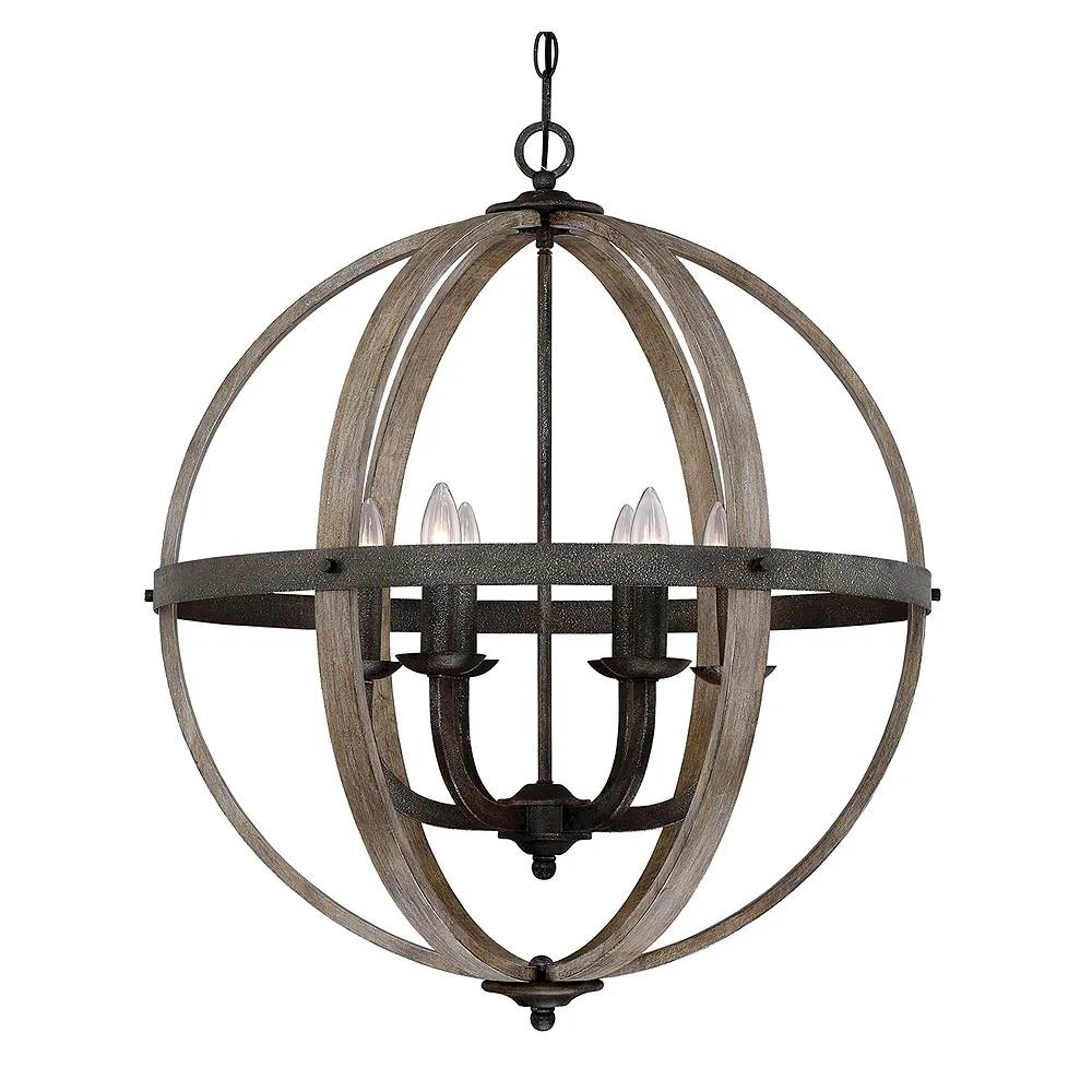 Fusion 24 3/4"W Rustic Black Faux Wood 6-Light Orb Pendant