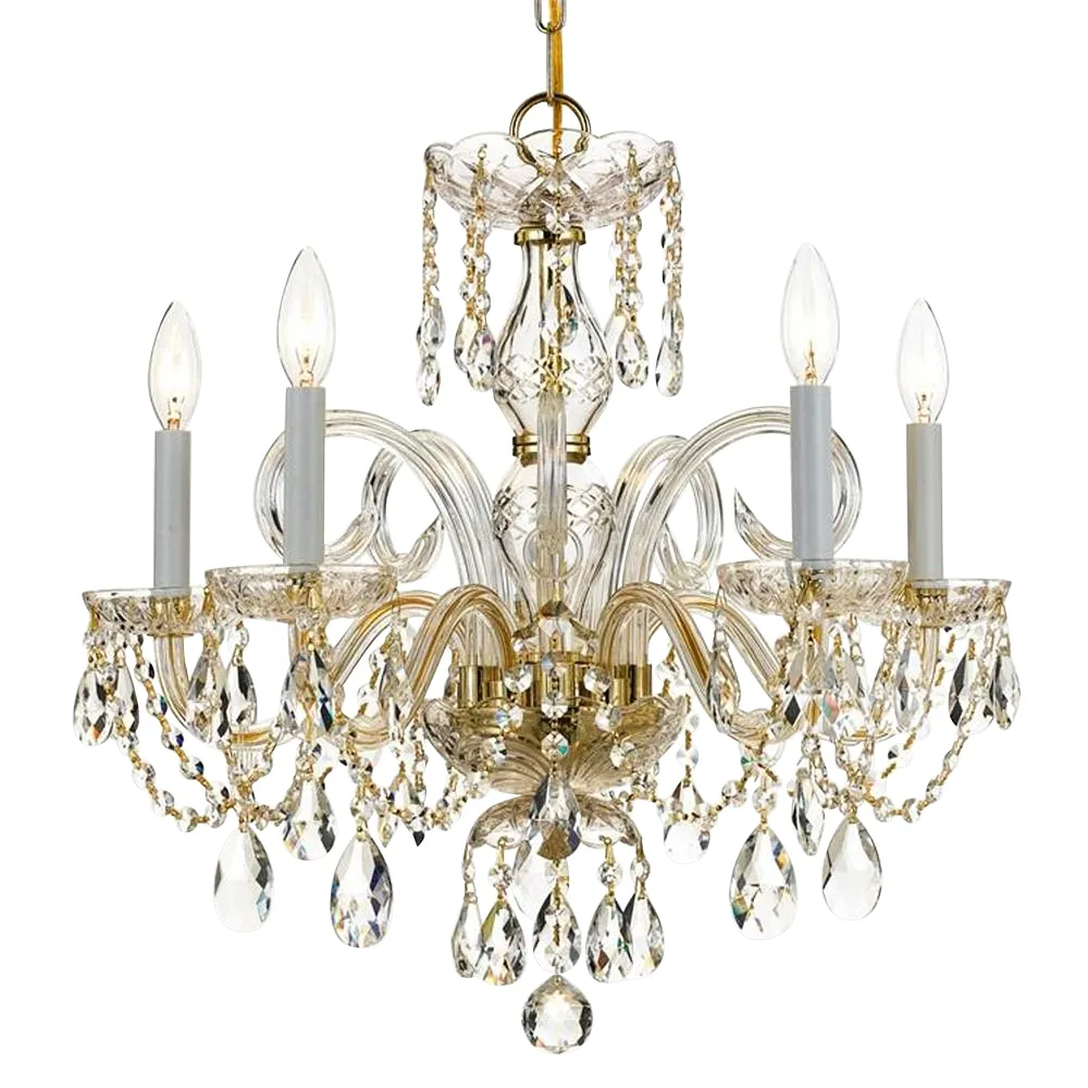 Crystorama Traditional Crystal 22" W 5-Light Brass Crystal Chandelier