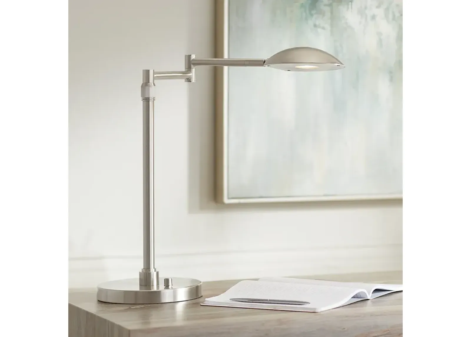 Possini Euro Eliptik Adjustable Height Satin Nickel Swing Arm LED Desk Lamp