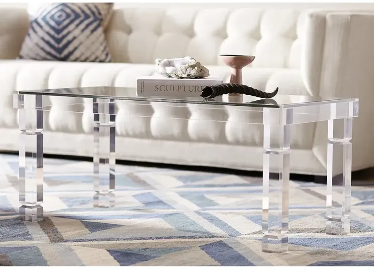 Bristol 42" Wide Acrylic and Glass Rectangular Modern Coffee Table