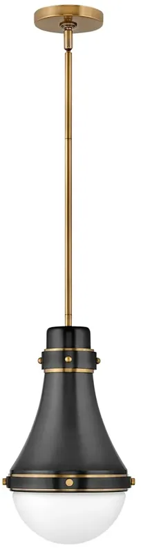 Hinkley Oliver 9" Wide Black and Heritage Brass Mini-Pendant