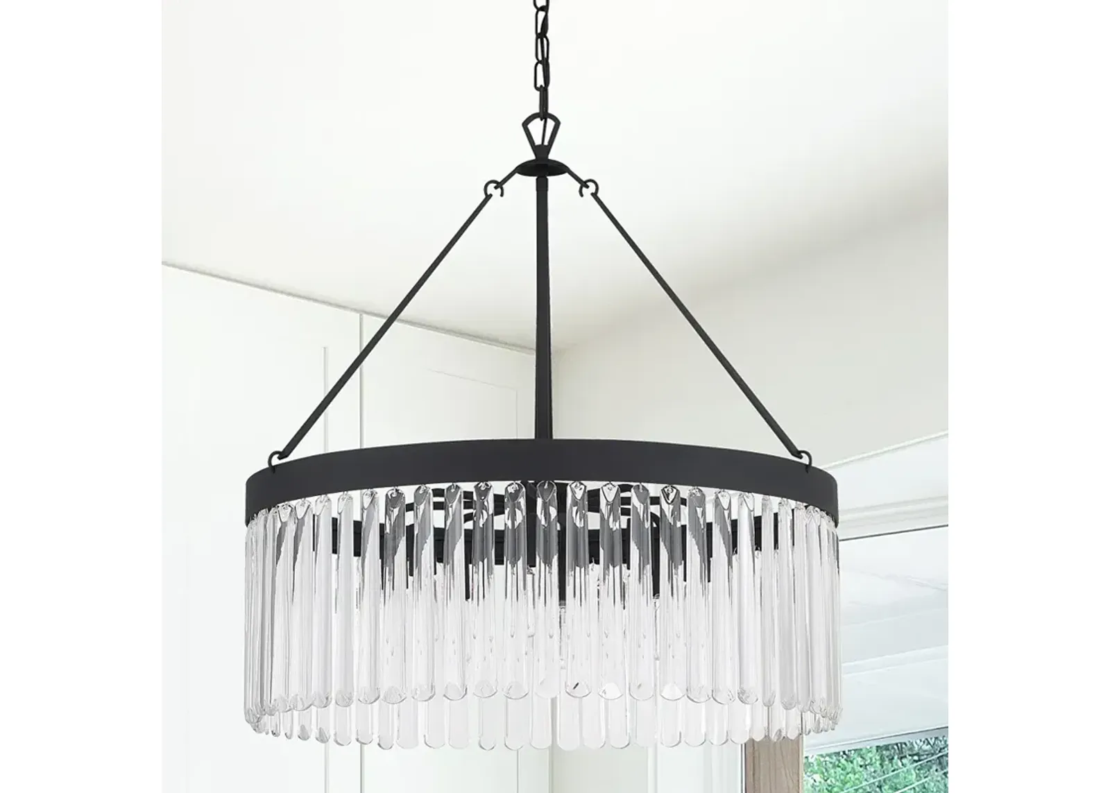 Crystorama Emory 24" Wide Black Crystal 8-Light Drum Forged Chandelier