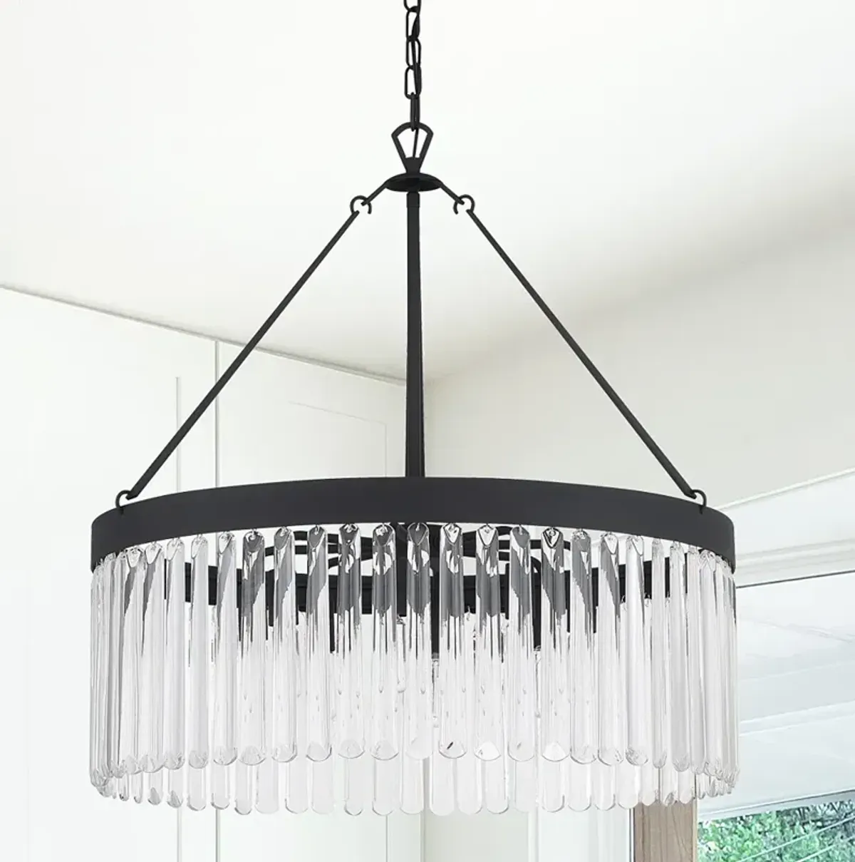 Crystorama Emory 24" Wide Black Crystal 8-Light Drum Forged Chandelier