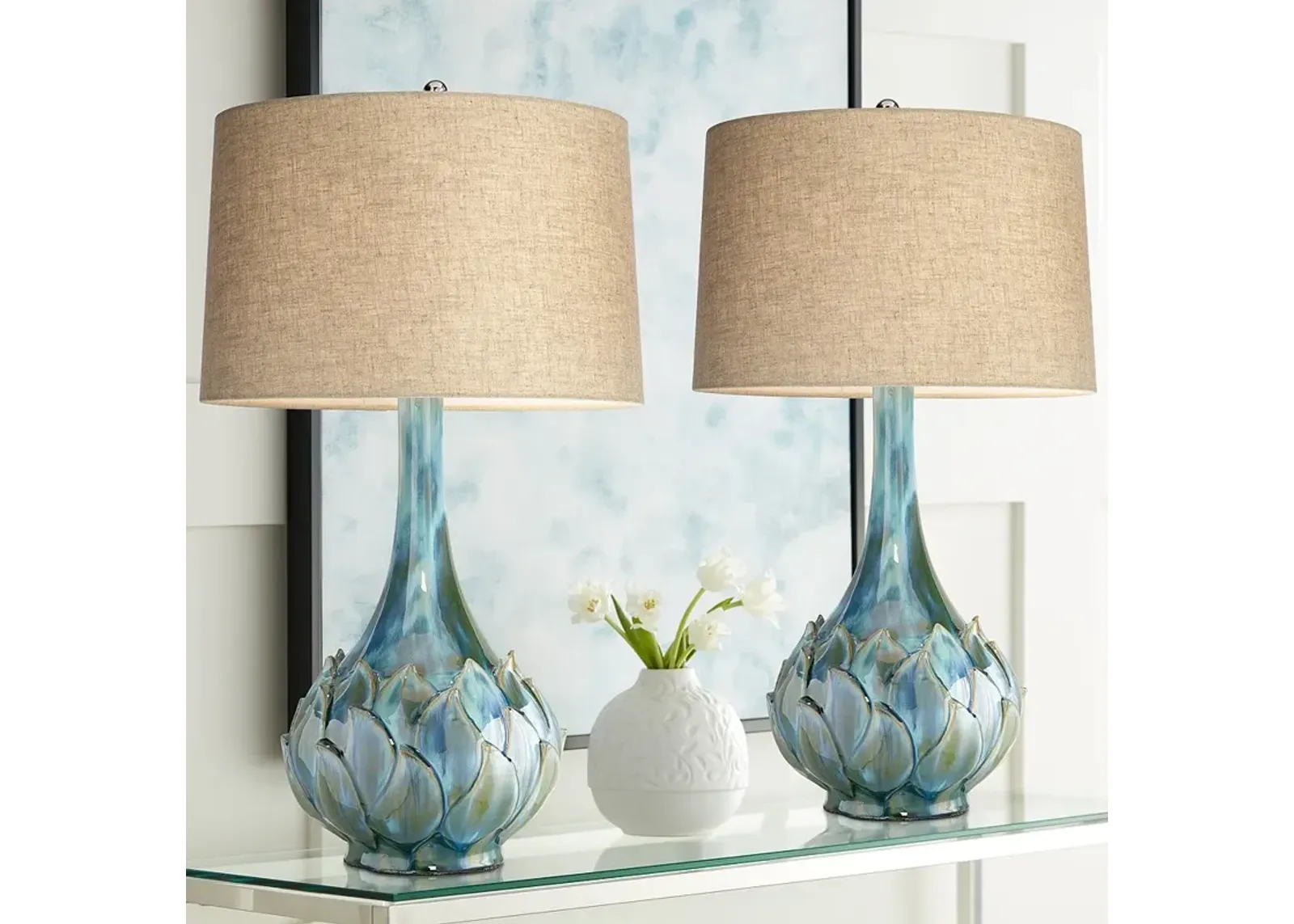 Possini Euro Kenya 29 1/2" Blue Green Ceramic Table Lamps Set of 2