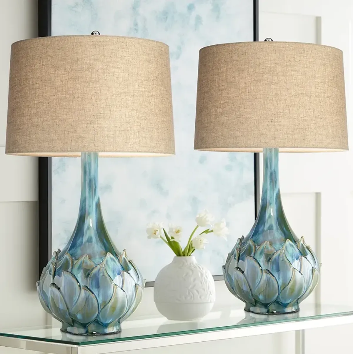 Possini Euro Kenya 29 1/2" Blue Green Ceramic Table Lamps Set of 2