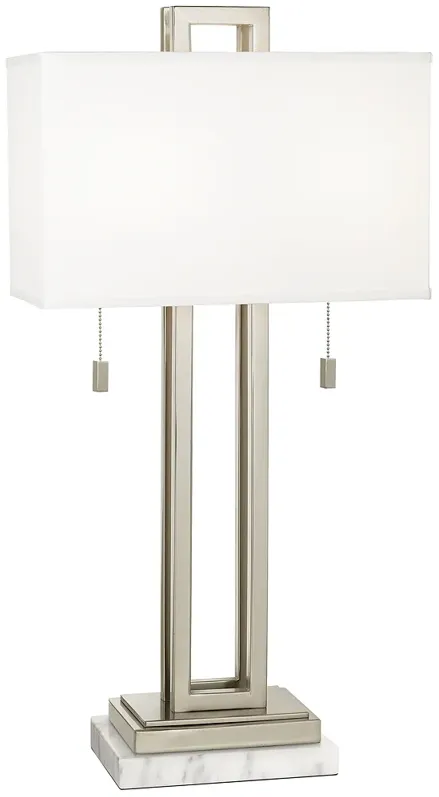 Possini Euro Rectangle 30" Nickel Table Lamp with White Marble Riser